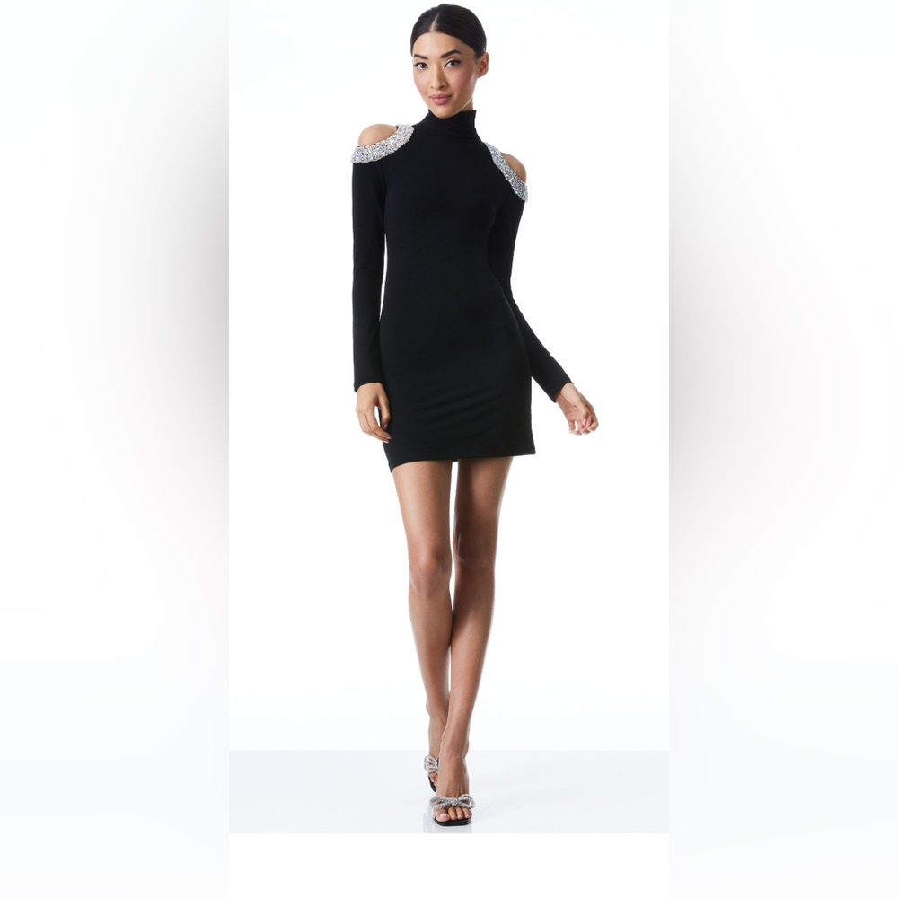 Alice + Olivia DELORA EMBELLISHED SHOULDER CUT OUT MINI DRESS 6 WORN ONCE - Picture 5 of 7